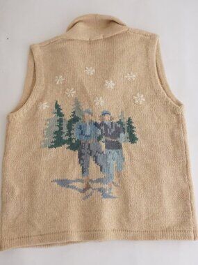Vintage Legends Tan Shawl Collar Snowflake 85% Wool Tree Knit Vest Cabin XL NWT